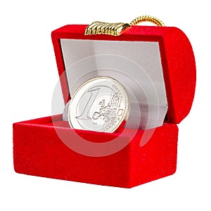 Red chest with coin 1 euro