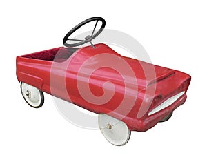 Red child pedal car isolated.