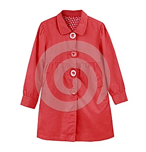 Red child`s cotton coat isolated,girl`s fashion outwear photo