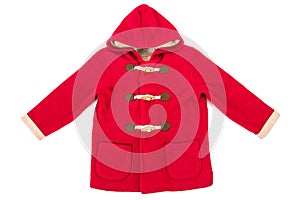 Red children jacket isolated on white background. Christmas jacket isolated