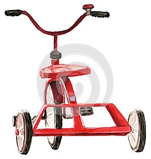 Red Childrens Tricycle Watercolor Illustration