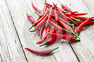 red chili or chilli cayenne pepper on white wooden table