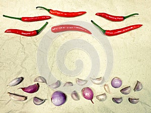 Red chili, garlic and onion