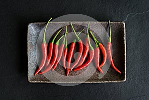 Red chili pepper on black background