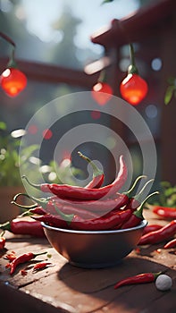 Red chili pepper with blurred bokeh background food photography AI Generated