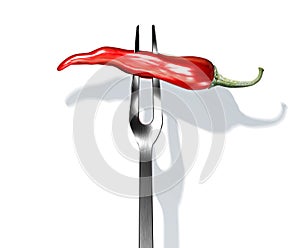 Red chili pepper on fork.