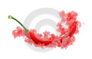 Red chili pepper on ink isolated