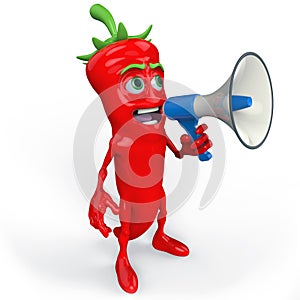 Red chili pepper with megaphone