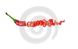 Red chili pepper sliced isolated on white background. Fresh hot peppers cross section