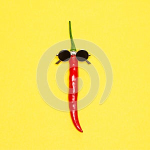 Red chili pepper in sunglasses - cool guy, party goer funny concept