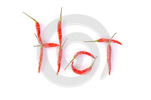 Red chili peppers in alphabet HOT