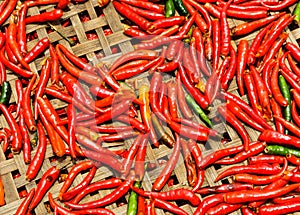 Red Chili peppers on basket