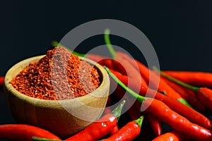 Red chili peppers and chili flakes