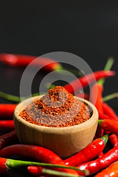 Red chili peppers and chili flakes