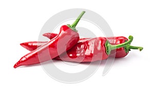 Red chili peppers isolated on white background.