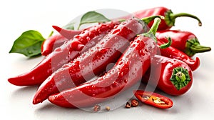 Red chili peppers on a white background photo