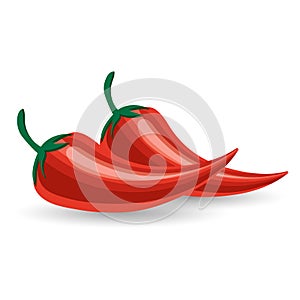 Red chili peppers on a white background. Vegetables illustration, clip-art vector