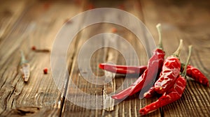 red Chili peppers on wooden background