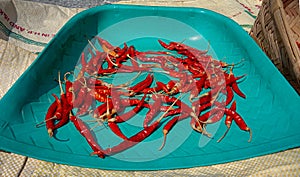 Red chilies. Green chilies turn red after putting in sunlight