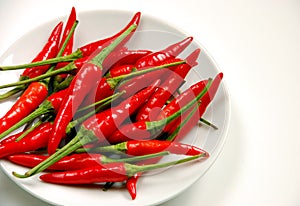 Red chilis peppers on white plate