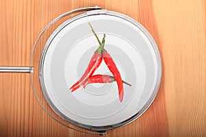 Red chilli paprikas in shape of letter A
