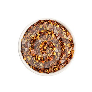 Red Chilli Pepper Flakes with Seeds Isolated