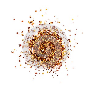 Red Chilli Pepper Flakes with Seeds Isolated