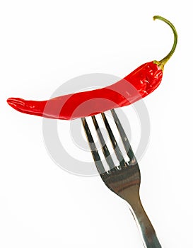 Red chilli pepper on fork