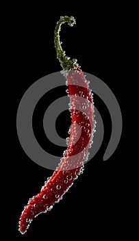 Red chillie pepper with water bubbles