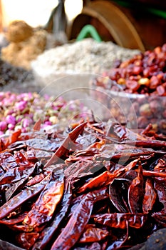 Red chillies at the spice market