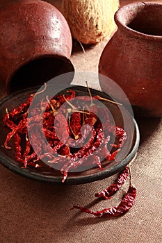 Red chilly in clay pot