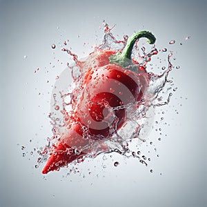 A red chilly falling in splashing water.
