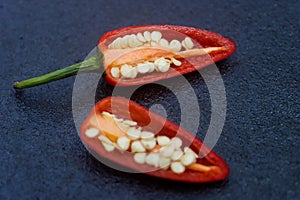 Red chilly stock images slitted red chilly photo