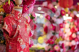 Red China satin female qipao cheongsam dress for sale
