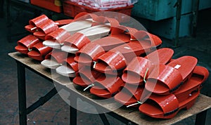 Red Chinese clogs