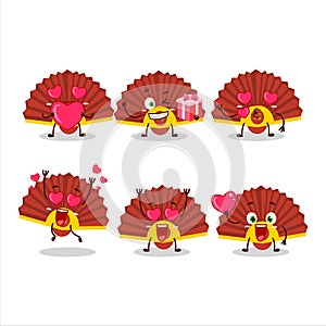 Red chinese fan cartoon character with love cute emoticon