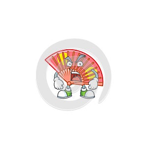 Red chinese folding fan cartoon character design having angry face