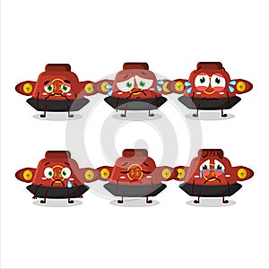 Red chinese hat cartoon character with sad expression