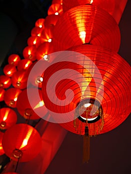 Red chinese lamp in night time