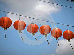 Red Chinese lantern on day in Bangkok during Chinese New Year Festival 2024
