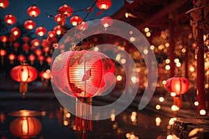 Red chinese lantern in midautumn festival. ai generative photo