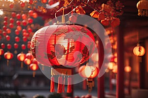 Red chinese lantern in midautumn festival. ai generative photo