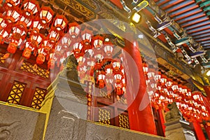 Red Chinese Lanterns at the Corridor, side by The Main Altar, Wong Tai Sin Temple HK 18 Sept 2021