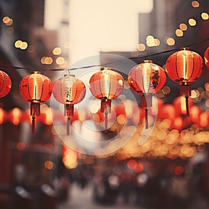 Red Chinese Lanterns on smudged background with bokech effect. Chinese New Year celebrations