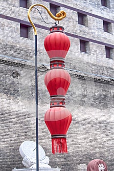 Red Chinese lanterns and sundial Xian china