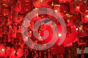 Red Chinese lanterns in temple