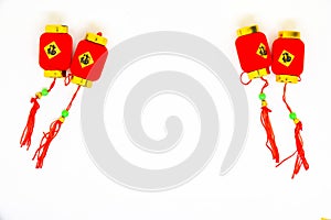 Red chinese lanterns with word ` prosperous ` decoration on white background with copy space for text , Happy Chinese new year o
