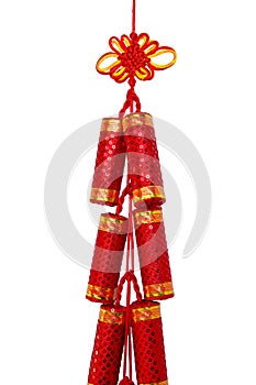 Red Chinese silk knot in form of fire cracker