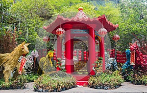 A red chinese style pavillion