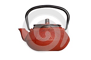 Red Chinese teapot isolated on white background